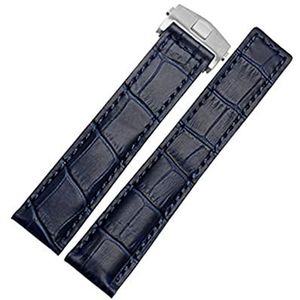 Lederen armband 19mm 20mm 22m Compatible With tag Heuer horlogeband heren polshorloges band accessoires vouw gesp lederen horlogeband (Color : Blue silver buckle, Size : 22mm)