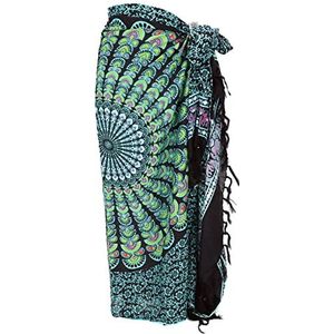 GURU SHOP Bali Sarong, wanddoek, wikkelrok, mandala pareo, heren/dames, zwart, synthetisch, maat: één maat, 160 x 115 cm, sarongs & doeken alternatieve kleding, zwart, Eén Maat