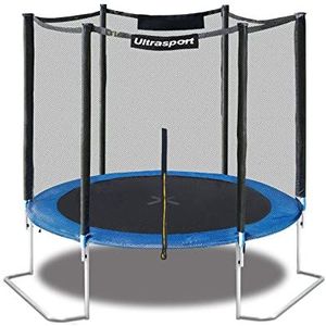 Ultrasport Tuin trampoline Jumper, Ø 180 cm, inclusief springdoek, veren, veiligheidsnet, gevoerde netpaal en randbescherming, weerbestendig, belastbaar tot 120 kg, Blauw