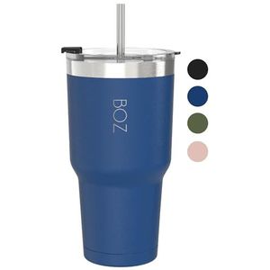 BOZ Tumbler - beker met deksel en rietje - geïsoleerde bekers - bekers met deksel en rietje - roestvrijstalen beker - perfect voor warme en koude dranken - BPA-vrij (blauw)
