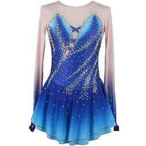 Klassieke Turnpakjurken Voor Damesschaatsen Modegradiënt Schaatsen Rok Voor Meisje Lange Mouw Ritmische Gymnastiek Tape Handgemaakt Kristal,Blauw,11_13Years