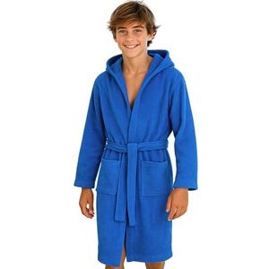Morgenstern badjas kinderen en jongeren badstof katoen met capuchon jongens meisjes ochtendjas braam middenblauw 122-128 cm, 7-8 jaar