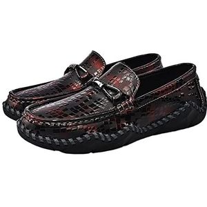 Loafers for heren Mocassins Schoenen Kunstleer Alligator Geëmbosseerd leer Comfortabel Antislip Platte hak Prom Casual Slip-on(Red,43 EU)