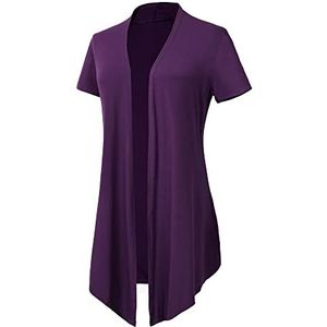 Dames Zacht Korte Mouwen Drape Gebreid Vest Effen Lichtgewicht Cardigan(XL, Donker Paars)