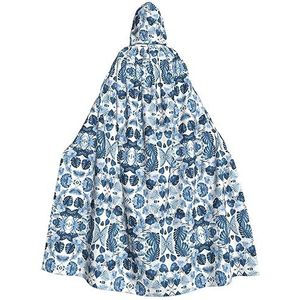 Bxzpzplj Blauwe bloem tropische mantel met capuchon voor mannen en vrouwen, volledige lengte Halloween maskerade cape kostuum, 185 cm