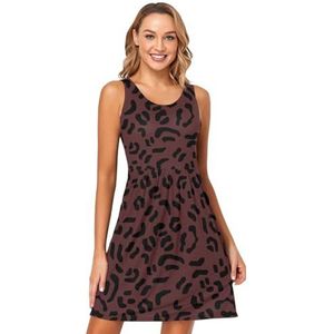 LI ZHI XIN Dames Zomerjurken Ronde Hals Casual A-lijn Mouwloos Vest Jurken met Zakken Luipaard Streep Rode Kleur, Meerkleurig, S
