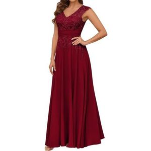 Vrouwen Dubbele V-hals Moeder Van De Bruid Bruidegom Jurken Chiffon Kant Applicaties Formele Avond Grootmoeder Jassen ZM206, Bordeaux, 32