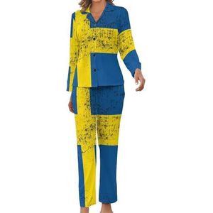 Grunge vlag van Zweden damespyjama-set bedrukte pyjamaset nachtkleding pyjama loungewear sets L