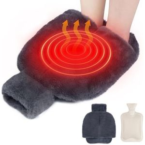 Votoko Voetwarmer, zonder stroom, 2 liter, grote warmwaterkruik met voeten, 2-in-1 warmwaterkruik, superzachte flanellen hoes, zachte en warme voetwarmers, voor dames en heren