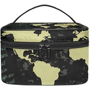 Make-up Organizer Bag, Reizen Make-up Tas Organizer Case Draagbare Cosmetische Tas voor Vrouwen en Meisjes Toiletartikelen Vintage Globe Wereldkaart, Meerkleurig, 22.5x15x13.8cm/8.9x5.9x5.4in
