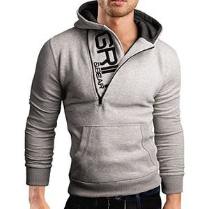 Grin&Bear Slim fit halfzip hoodie hoodie GEC401, gemengd grijs, XL