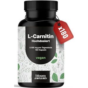 L-carnitine capsules hoge dosis 3196 mg - 180 capsules - complex van L-carnitine-tartraat, acetyl - veganistisch uit Duitsland laboratoriumgetest - verpakking kan variëren