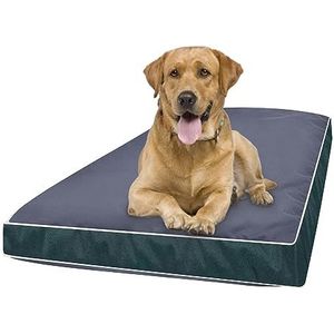 Mojo Hondenkussen waterdicht, comfortabel scheurbestendig, met schuim gevuld bed, huisdierkratkussen verwijderbare ritshoezen wasbaar (Medium: 85 x 56 x 10 cm, grijs/olijf)