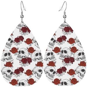 LAMAME Grappige Schedel Gedrukt Teardrop Dangle Earring Lederen Oorbel Vakantie Party Decoratie, Eén maat, Kunstleer