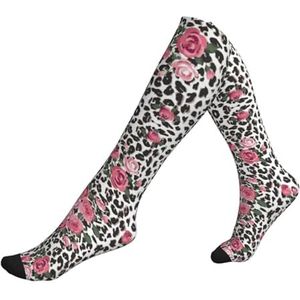 KoNsev Leuke Roze Rose Mix Luipaard Patroon Compressie Sokken Voor Vrouwen Mannen Ondersteuning Sokken Knie Hoge Verpleegkundigen, Zwangerschap, Hardlopen, Vliegen, 1 zwart, Eén Maat
