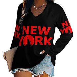 New York City T-shirts voor dames, lange mouwen, V-hals, herfst, tops, trui, tuniek, T-shirt voor leggings