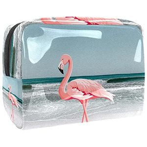 Make-uptas voor dames,waterdichte make-uptas,cosmetische reistas,Zee strand Flamingo Afdrukken