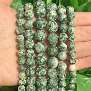 Natuursteen kralen mat gepolijst roze agaten jades minerale kralen voor sieraden maken doe-het-zelf armband 15 ''-groene vlek-8mm 46 stuks kralen
