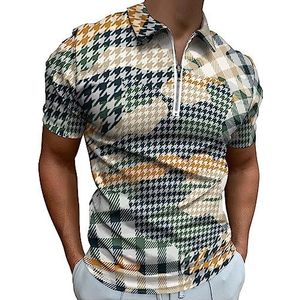 Honden Tand En Camouflage Patroon Polo Shirt Voor Mannen Casual Rits Kraag T-shirts Golf Tops Slim Fit