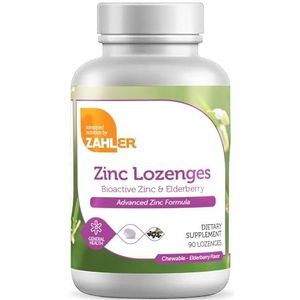 Zahler Zink zuigtabletten met vlierbessen, 25 mg kauwbare zinken tabletten, immuunondersteuning antioxidant supplement, geweldige proeverij zink zuigtablet voor kinderen en volwassenen, gecertificeerd koosjer, 90 zuigtabletten