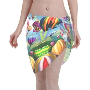 Heteluchtballonnen print elegante strandwrap, bikini cover-up, badkleding jurk voor vrouwen, perfect voor zwembad en resort zwart, Zwart, one size