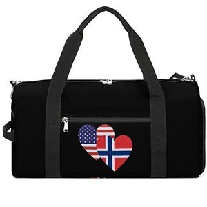 Noorwegen Amerikaanse Hart Vlag Reizen Plunjezak Sport Gym Handtas Waterdichte Carryon Gymbag Met Schoenen Compartiment