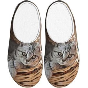 EdWal Kat print Winter Warme Slippers Indoor Anti-slip Pluche Slippers Ontspannen Thuis voor Vrouwen Mannen, Zwart, 37.5 EU