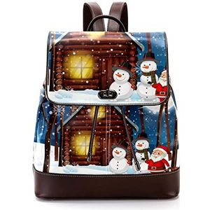 Gepersonaliseerde Casual Dagrugzak Tas voor Tiener Reizen Business College Kerstmis Kerstman Sneeuwman Cabin in de Winter Hout, Meerkleurig, 27x12.3x32cm, Rugzak Rugzakken