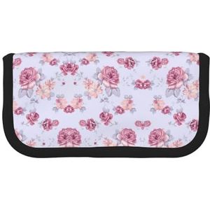 gopoo Rode Rozen Bloemen Leuke Canvas Potlood Pouch - Georganiseerde Opslag voor Reizen & Dagelijks Gebruik Etui, Make-up Pouch