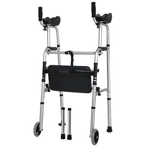 Looprekken, opvouwbare standaard rollator met wielen en afneembare armsteun in hoogte verstelbaar hulpmiddel geschikt voor ouderen(B)