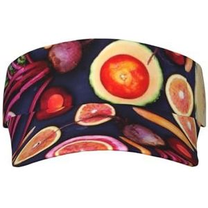 BEEOFICEPENG Zonnebrandcrème Vizier Cap, Sport Zonneklep Hoed Lege Top Zonnehoeden voor Strand Golf Tennis, Veganistisch Live Fruit Groenten Print, zoals afgebeeld, one size