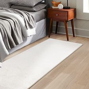 KARAT Bedmat - fraaie velours bedomranding - tapijtloper voor slaapkamer en woonkamer - pluizige tapijtloper Sundae (80 x 200 cm, crème)