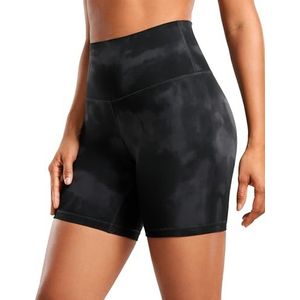 CRZ YOGA Dames Butterluxe Yoga Short 6''-Hoge Taille Workout Gym Leggings Hardlopen Spandex Biker Shorts Black Tie Dye Flowers L