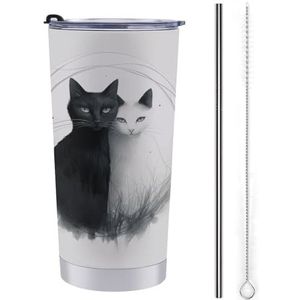 TKJMCSW Two Cats Hugging Travel Mok 20oz Tumbler Travel Coffee Mug Geïsoleerde Koffiemok Waterfles Roestvrij Staal Geïsoleerde Beker, Tumbler Cup Koffiemok met Deksel