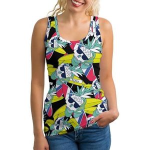 Surfboard Skull Ananas Lichtgewicht Tank Top voor Vrouwen Mouwloze Workout Tops Yoga Racerback Running Shirts L