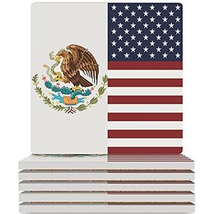 Amerikaanse en Mexicaanse vlag gepersonaliseerde onderzetters voor drankjes/bruiloft/cadeau/nieuw huis grappige onderzetters set van 4/6 vierkant 3,7 inch