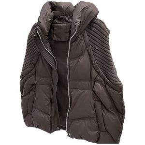 Dames Gewatteerd Vest Met Capuchon, Mouwloos Patchwork Gebreid Jasje, Dik Gevoerd Wintervest Van Katoen(Dark brown,XL)