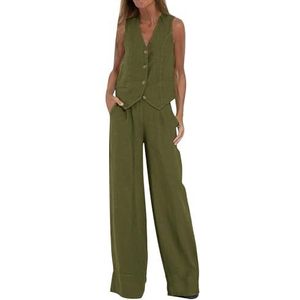 Dames zomer 2-delige sets crop blazer vest mouwloos button down vest en wijde pijpen broek pak bijpassende sets, V:, XL