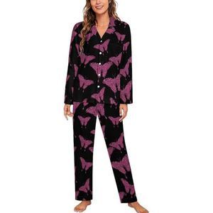 Roze Lint Vlinder Lange Mouw Pyjama Sets Voor Vrouwen Klassieke Nachtkleding Nachtkleding Zachte Pjs Lounge Sets