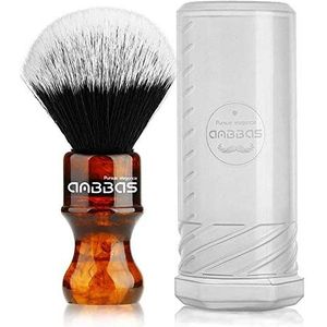 Anbbas Scheerkwast veganistisch met reisdoos voor scheerkwast, klassiek nylonvezel, harsgreep, grootte scheerborstel (knoop 24 mm) (barnsteen)
