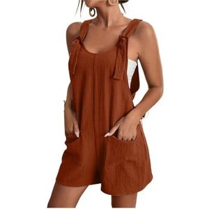 Plus Size Jumpsuit uit één stuk Gestreepte jumpsuit for dames Print Mouwloze rompertjes Verstelbare losse overall met zakken(Color:Dark Brown,Size:XL)