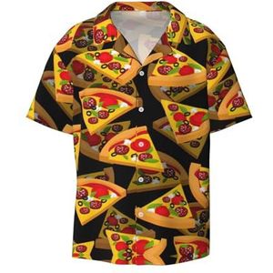 OdDdot Pizza 3D Print Heren Button Down Shirt Korte Mouw Casual Shirt voor Mannen Zomer Business Casual Jurk Shirt, Zwart, M