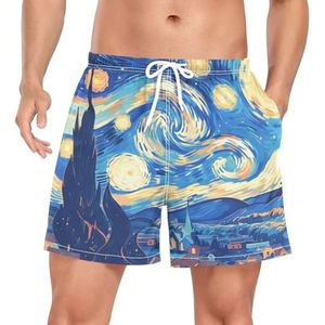 Retro Van Gogh Starry Night Zwembroek voor heren, sneldrogend, met zakken, Leuke mode, S