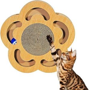 Kattenkrabpaal met kat, kattenboom van karton met kat, krabmat, krabmat voor katten van golfkarton, speelbox met dubbelzijdig design Higyee