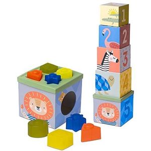 Taf Toys Savannah Sort & Stack Toy. Sorting & Stacking Box Baby Toy Gift Set. Educational Blocks Stacker for Infants & Toddlers. Learn Numbers, Animals & Shapes. Suitable for Boys & Girls 12 months +