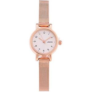 Elegant Alloy Gouden Kast Vrouwen Horloge van het Metaal van het staal Mesh Belt wrap armband kwarts polshorloge Arabische cijfers Analog Watch (Color : White)