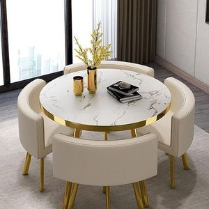 Ronde Eettafel En Stoelenset, Ronde Houten Tafel, Kantoorontvangstkamer, Salontafel En Stoelenset, Zakelijke Tafel En Stoelcombinatie (Kleur : Beige, Maat : 80CM)