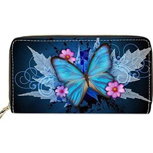 SENATIVE Vrouwen Lange Slanke Purse Mode Muti-Card Clutch Bag Pecfect Gift voor Lover, Blauwe Vlinder Bloem (blauw) - 20201027-5
