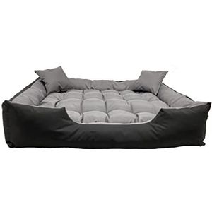 KingDog Ecco Honden- en kattenbed met kussen, waterdicht nylon, hondenmand, huisdierbed, wasbaar, waterdicht materiaal (binnenafmetingen: 40 x 30, buitenafmetingen: 55 x 45 cm, grijs/zwart)