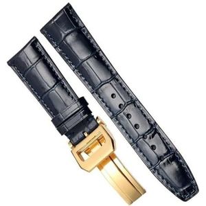 WCQSYY Koeienhuid Lederen Horlogeband voor IWC PORTUGIESER Serie Horloge heren Horloge band met Vouwsluiting Accessorie (Color : Blue gold buckle, Size : 22mm)